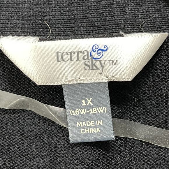 Terra Sky Women Cardigan Jacket Plus 1X Black Cotton Blend Long Sleeve Casual - Picture 5 of 7